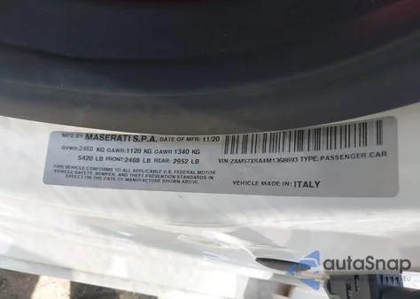 2021 Maserati Ghibli z USA, uszkodzony, nr VIN ZAM57XSA4M1368693